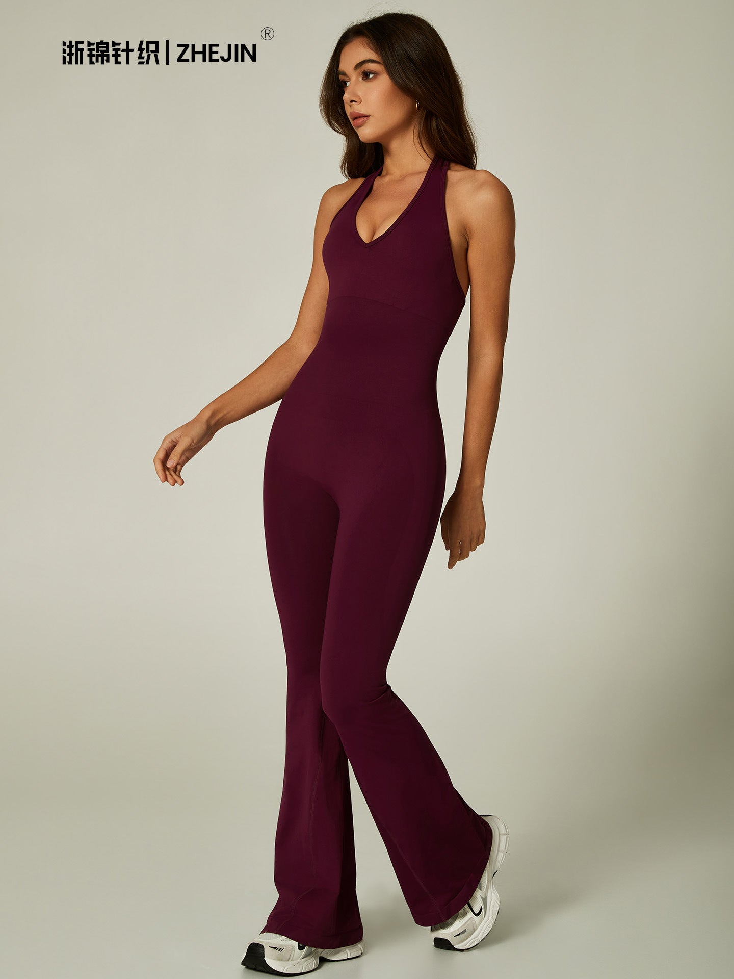Sculpting Halter Flare Leg Jumpsuit