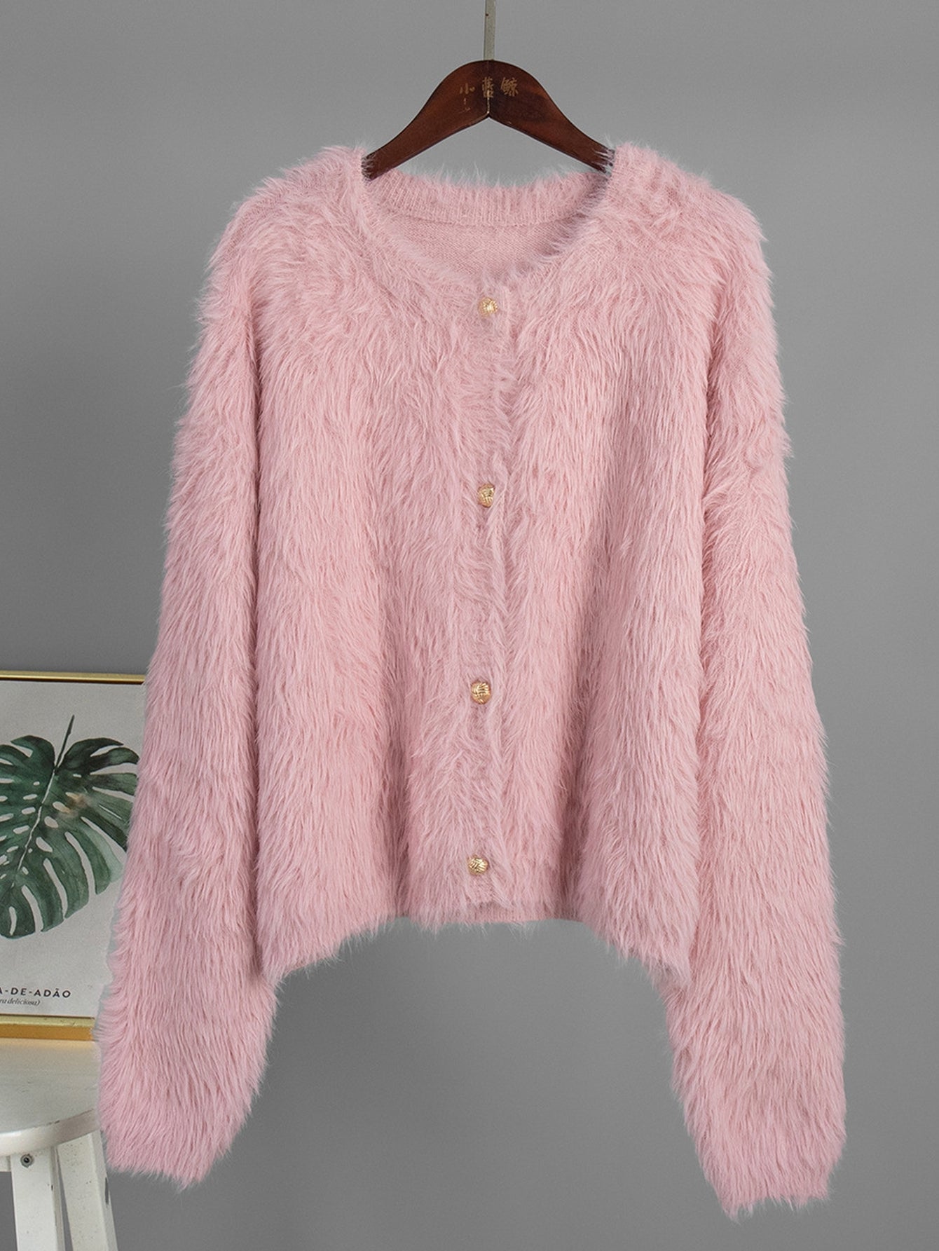 Fuzzy Cropped Button Cardigan Sweater