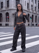 Cropped Striped Zip Up Hoodie
