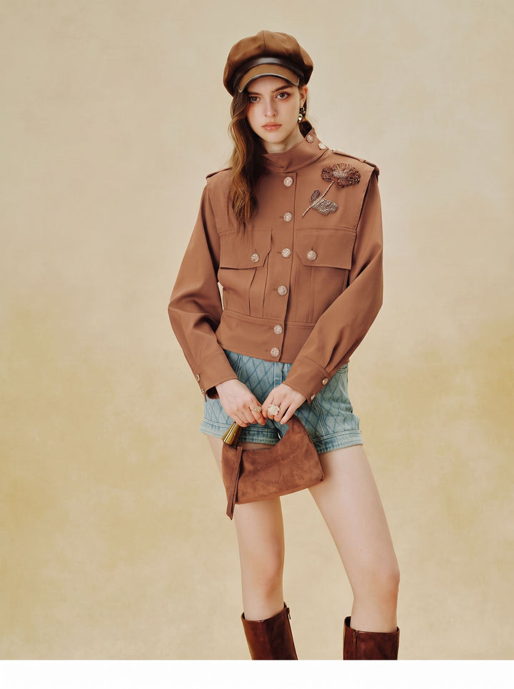 Embellished Floral Military Style Jacket