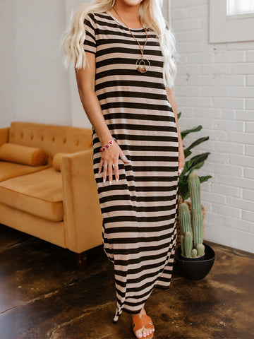 Casual Striped Pocket Maxi Dress