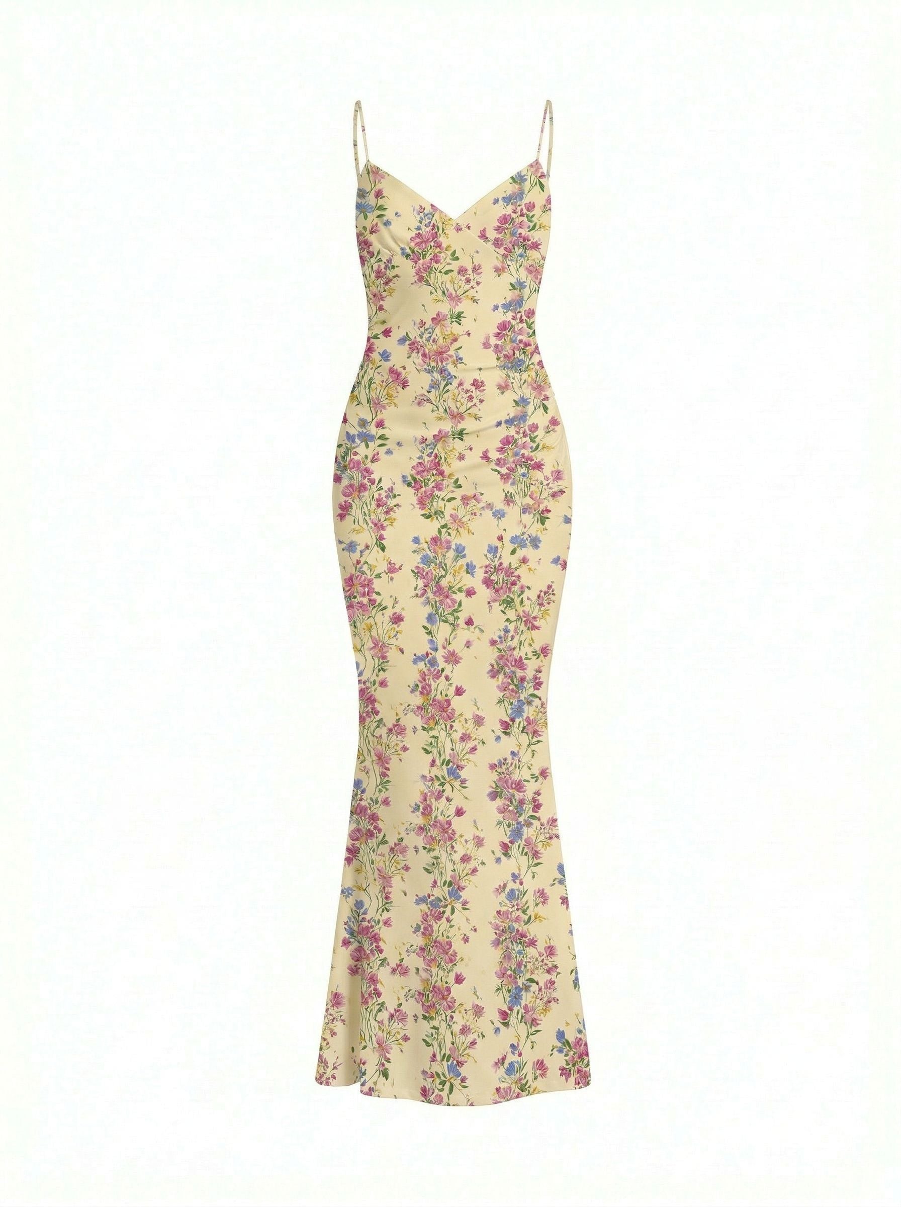 Floral Print Spaghetti Strap Bodycon Maxi Dress