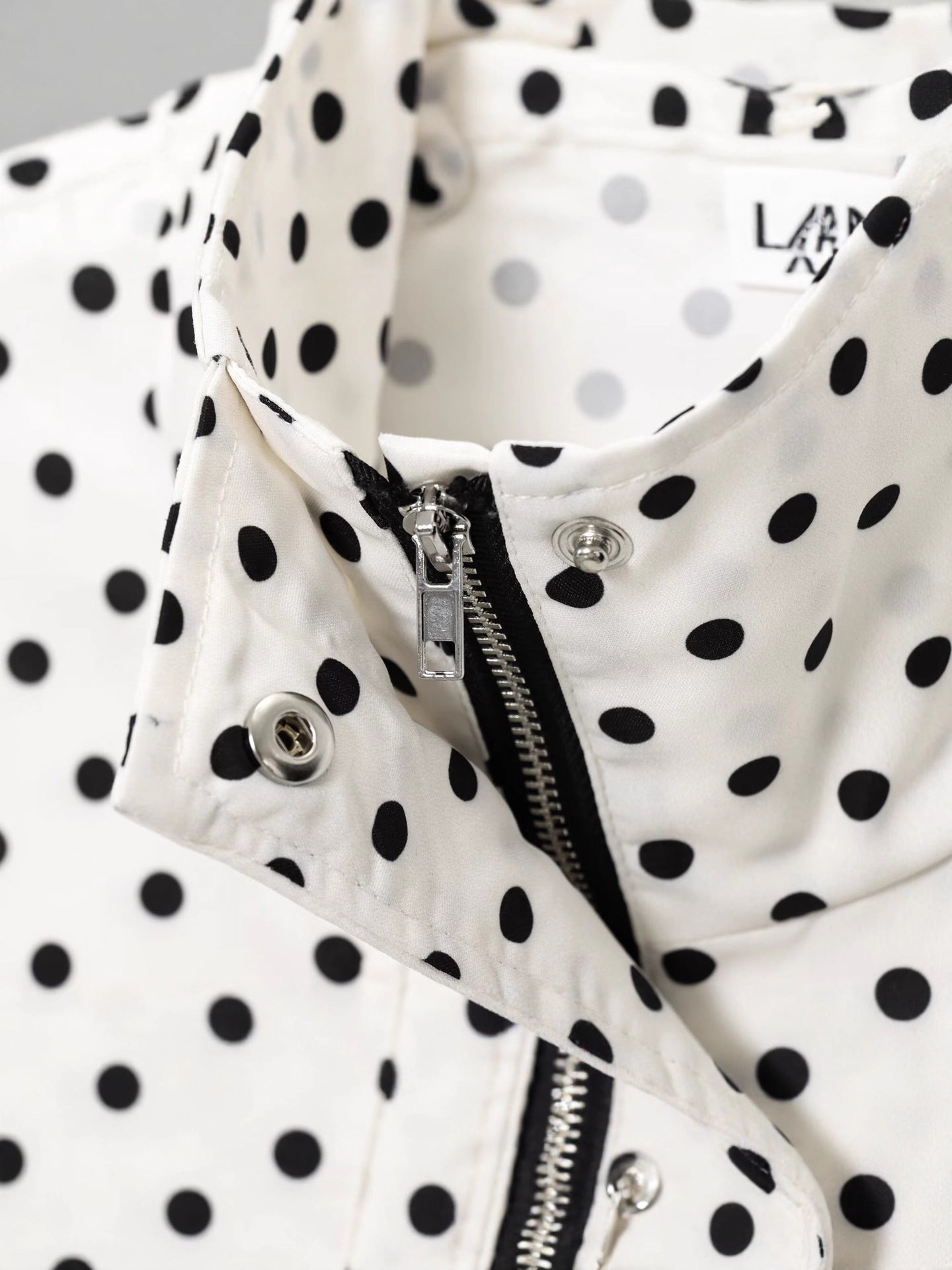 Polka Dot Cropped Stand Collar Jacket
