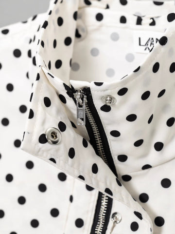 Polka Dot Cropped Stand Collar Jacket