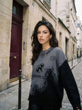 Distressed Oversized Graphic Knit Sweater