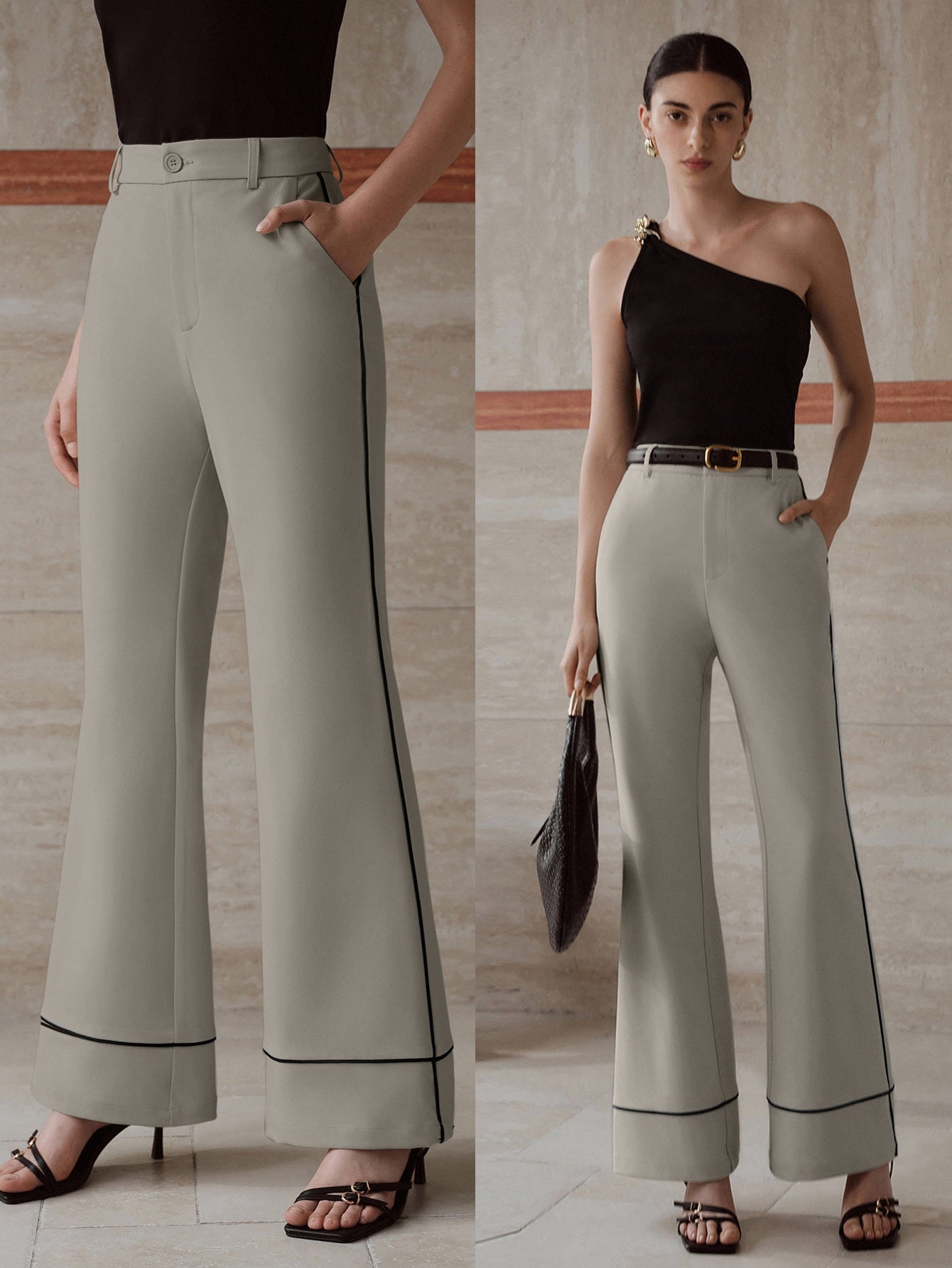 High Waisted Contrast Trim Trousers