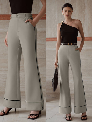 High Waisted Contrast Trim Trousers