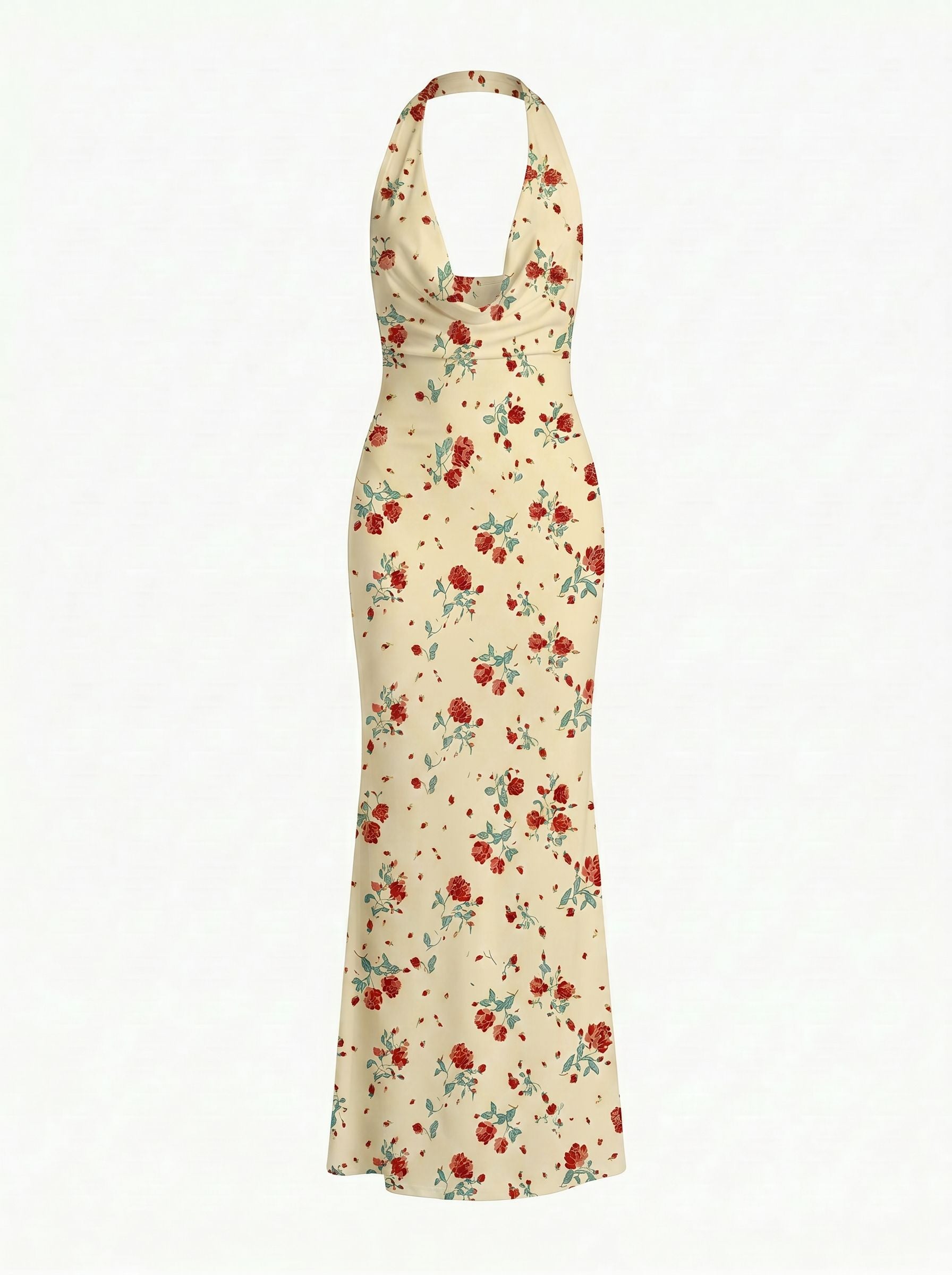 LILA Floral Print Cowl Neck Bodycon Midi Dress