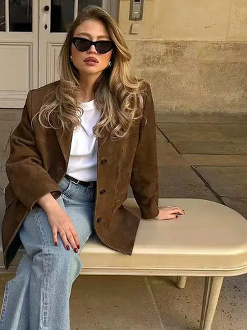 Classic Suede Tailored Blazer Jacket