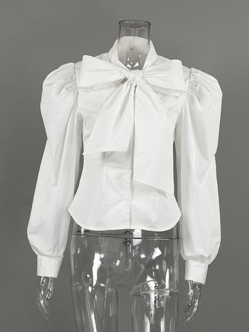 Puff Sleeve Bow Tie Blouse