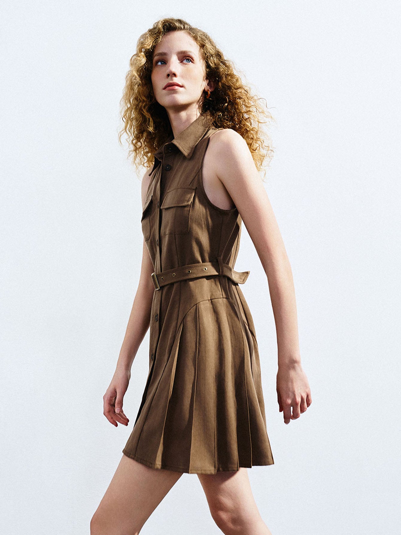 Urban Revivo Sleeveless Mini A-Line Dress-Deep Coffee Brown