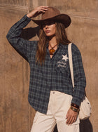 Oversized Plaid Star Embroidered Button Down Shirt