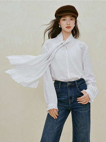 Elegant Polka Dot Tie Neck Blouse