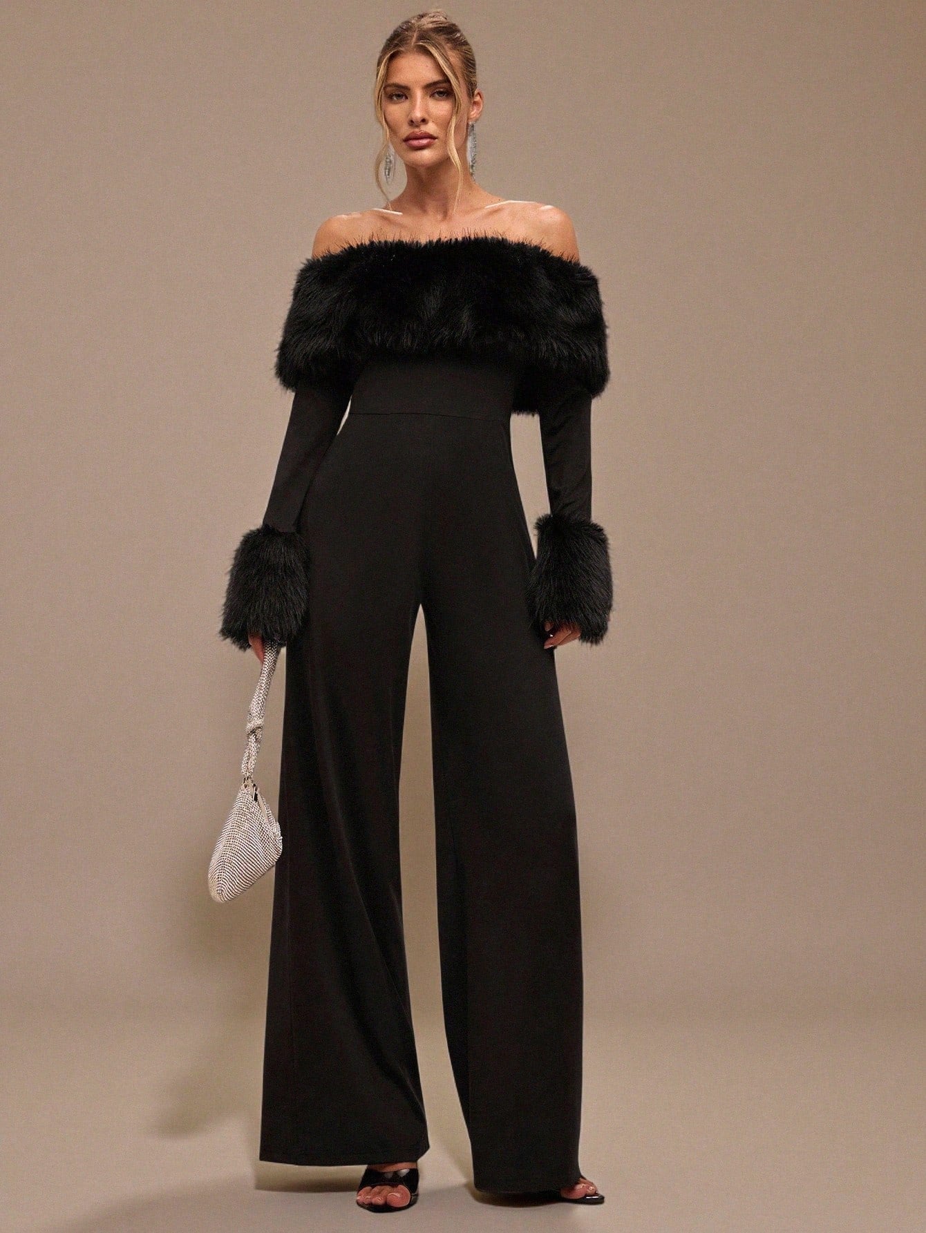 Faux Fur Off Shoulder Jumpsuit