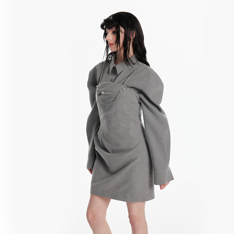Puff Sleeve Collared Mini Dress