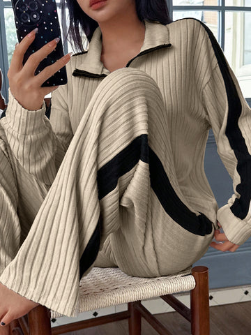 Quarter Zip Ribbed Lounge Set