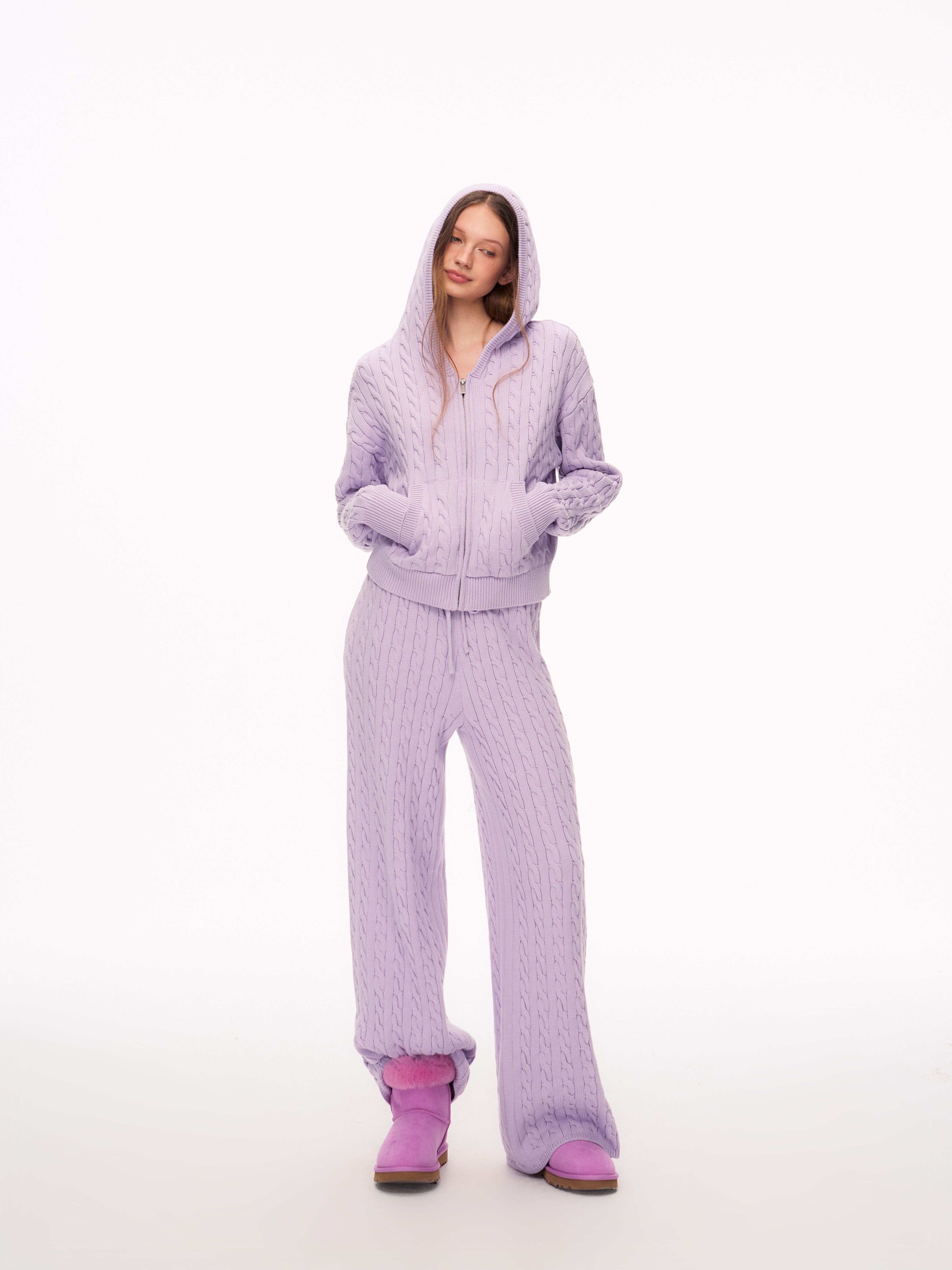 Cozy Cable Knit Zip Up Hoodie