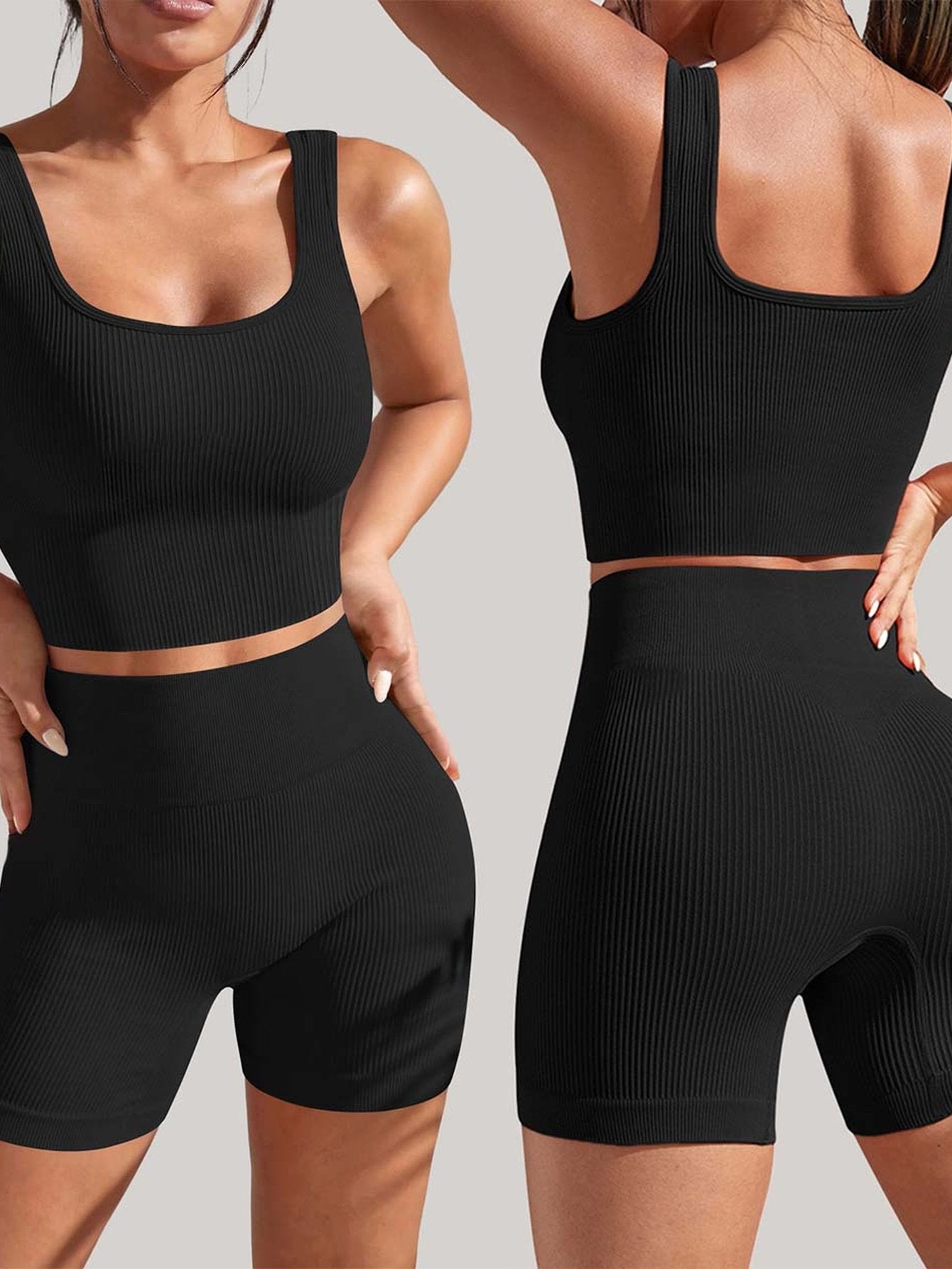 Seamless Ribbed Workout Shorts Set