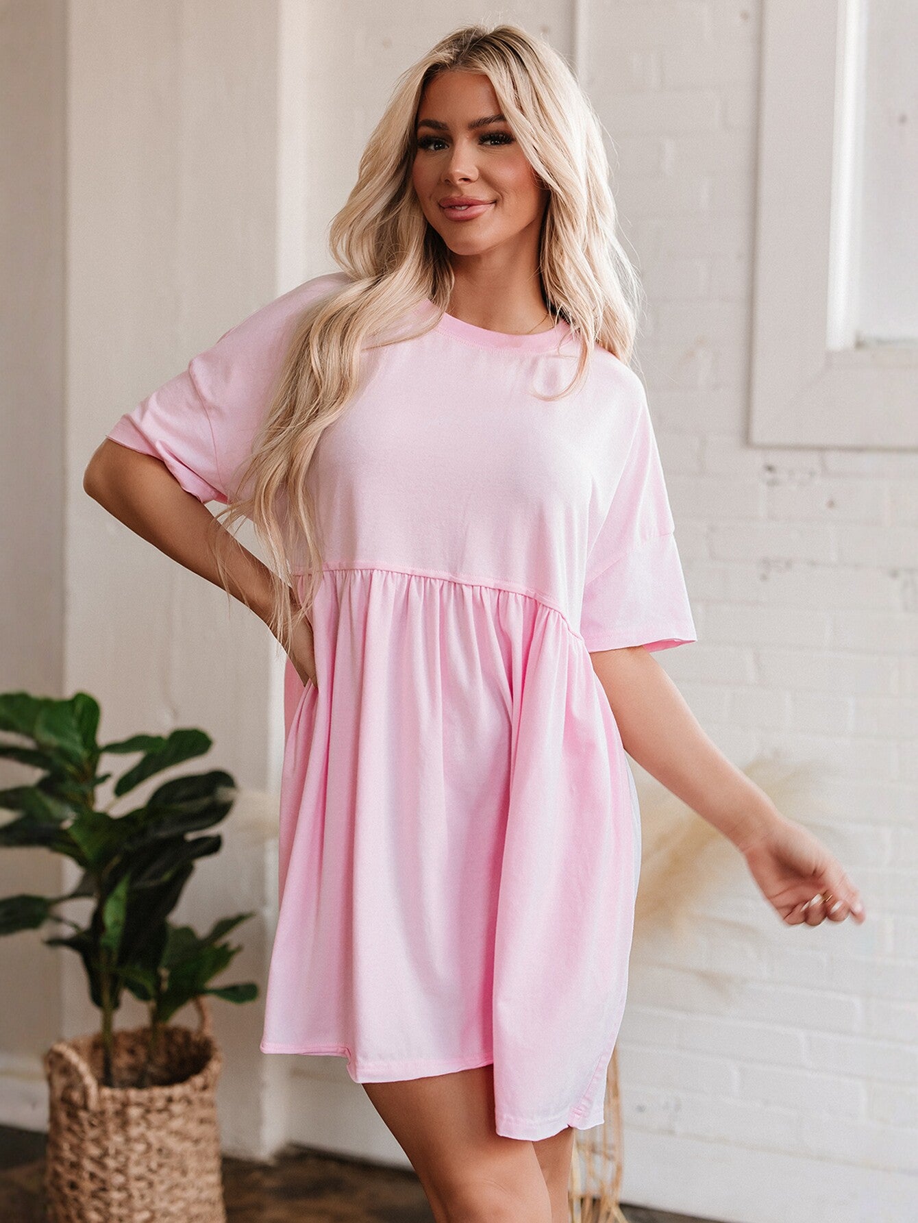 Loose Fit Pockets Mini Dress