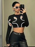 Cutout Contrast Trim Long Sleeve Tee