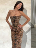 Sexy Leopard Corset Midi Skirt Set