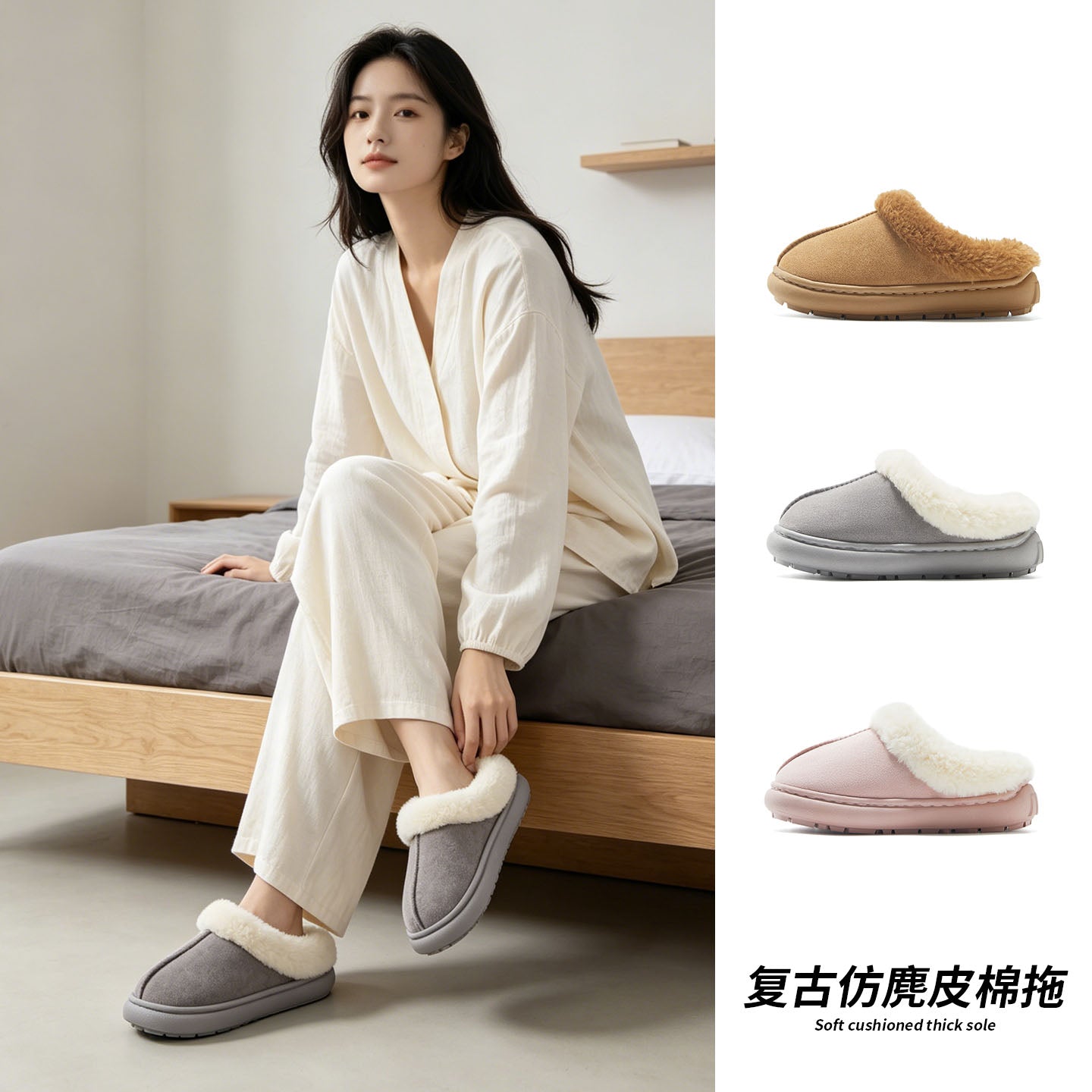 Plush Cushioned Faux Suede Slippers