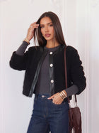 Faux Leather Trim Teddy Jacket