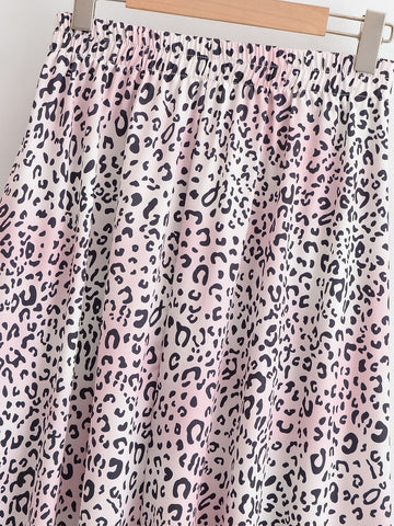 High Waisted Leopard Print Midi Skirt