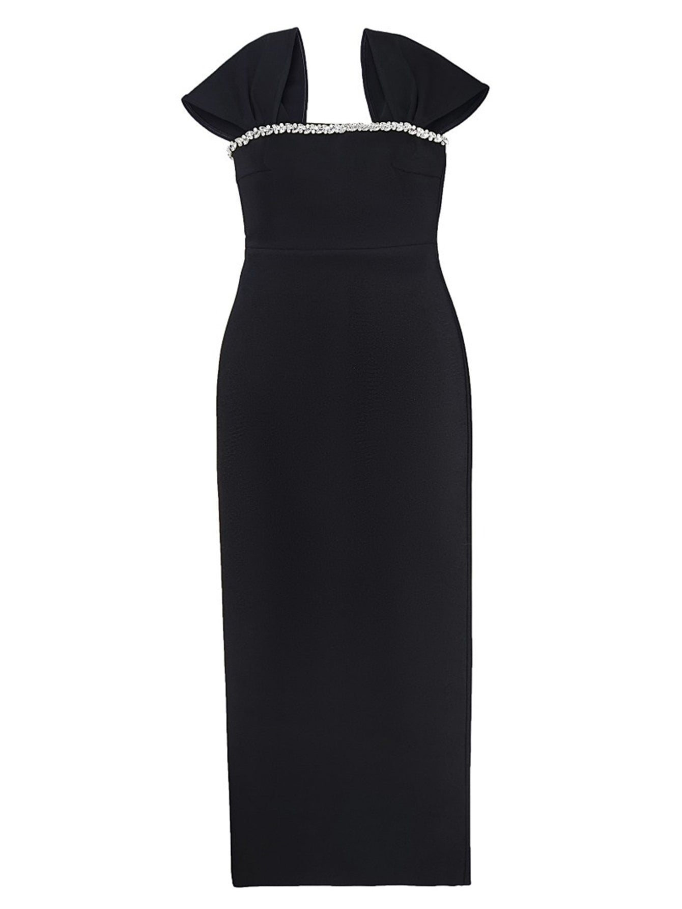 Square Neck Crystal Trim Elegant Maxi Dress