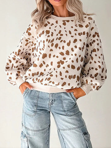 Oversized Spotted Print Balloon Sleeve Sweatshirt