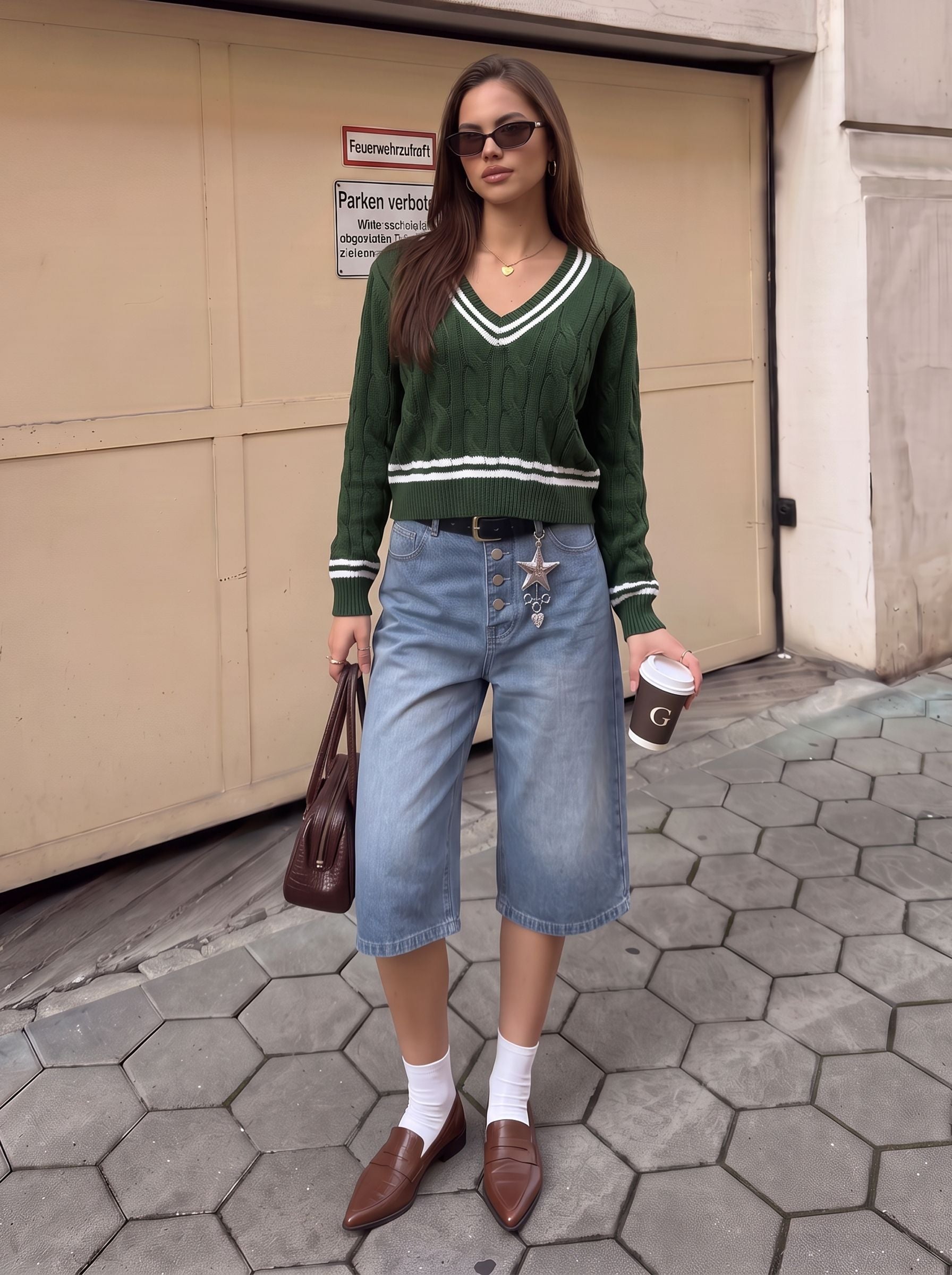Preppy V Neck Cable Knit Sweater
