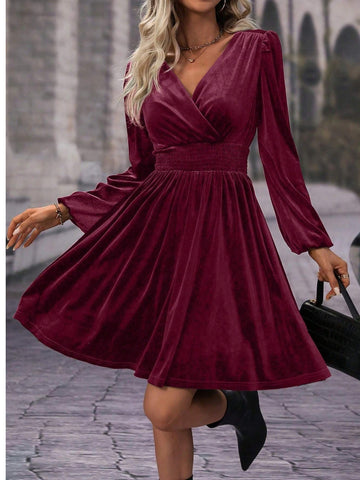 Elegant Velvet Wrap Mini Dress
