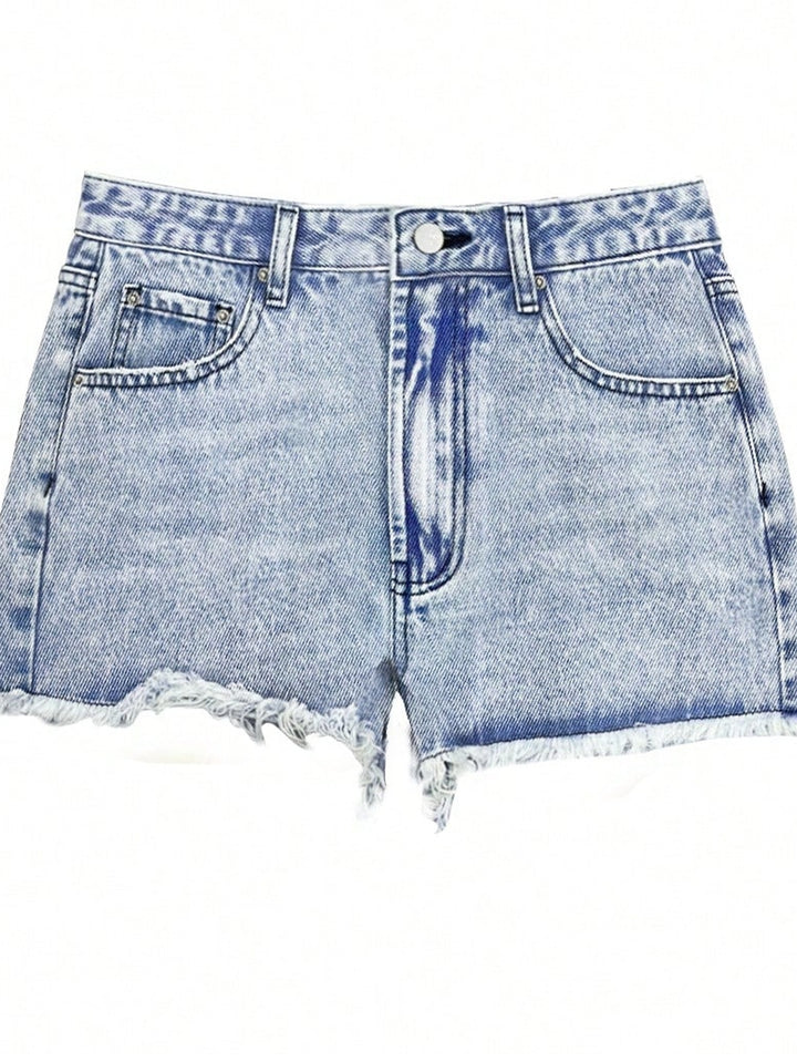 High Rise Acid Wash Denim Shorts