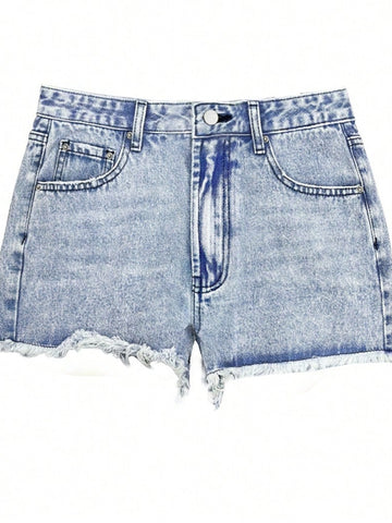 High Rise Acid Wash Denim Shorts