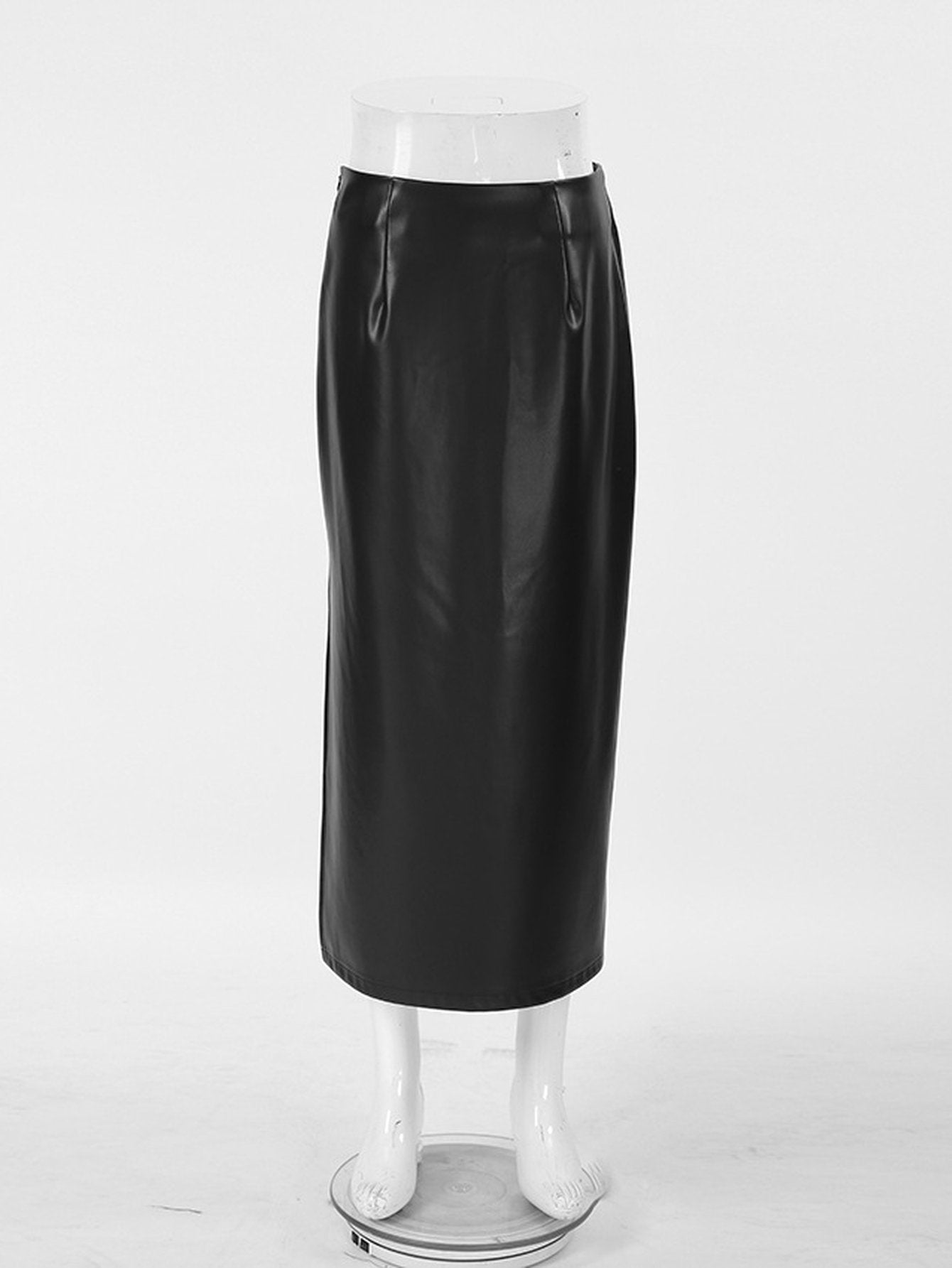 High Slit Faux Leather Midi Skirt
