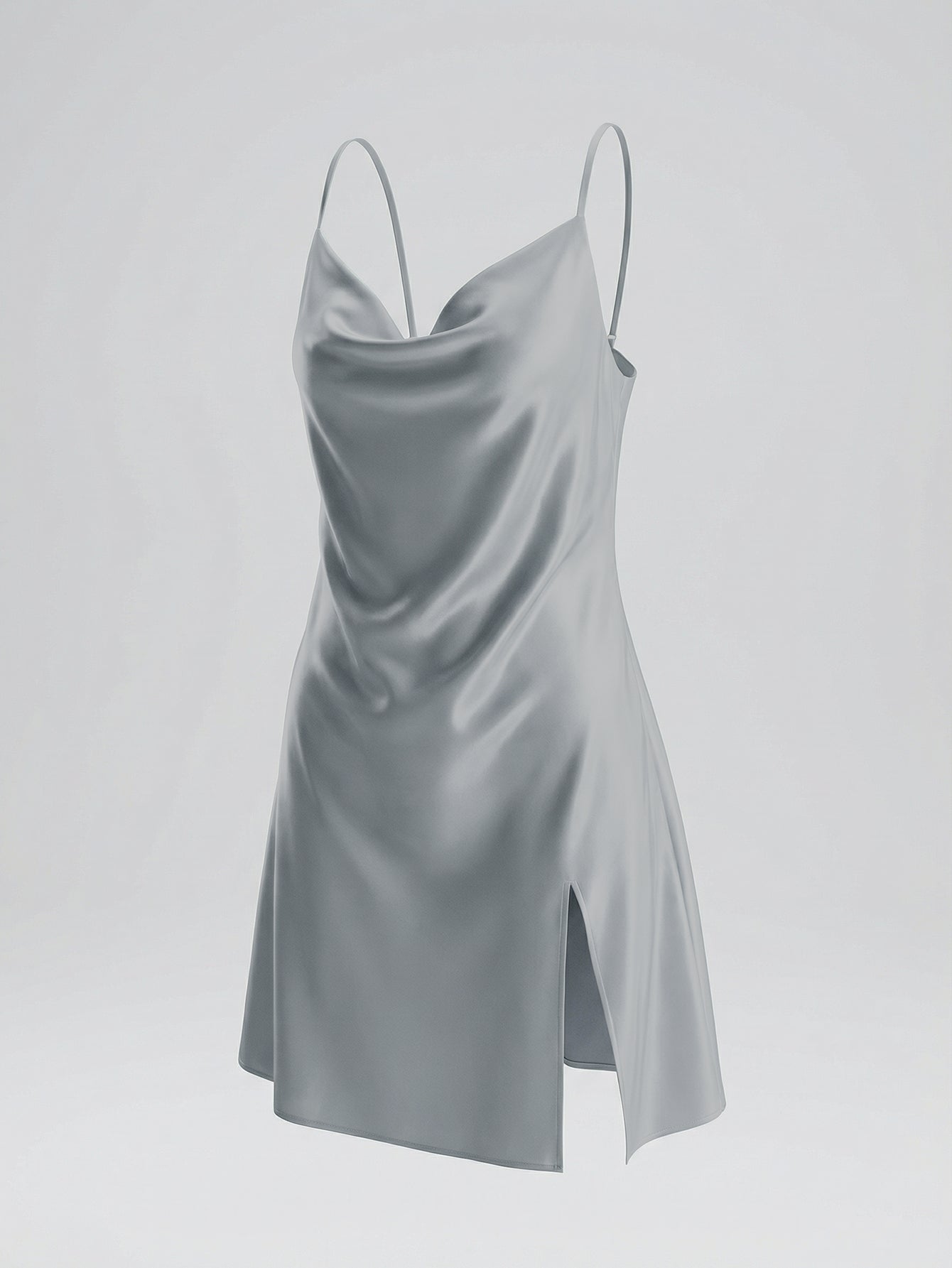 Satin Cowl-Neck High-Slit Sexy Nightgown