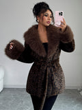 Luxurious Leopard Print Faux Fur Coat