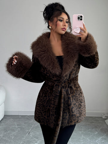 Luxurious Leopard Print Faux Fur Coat