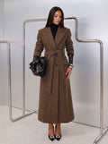 Elegant Belted Long Wool Coat