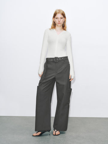 Urban Revivo Wide-Leg Pants-Dark Gray
