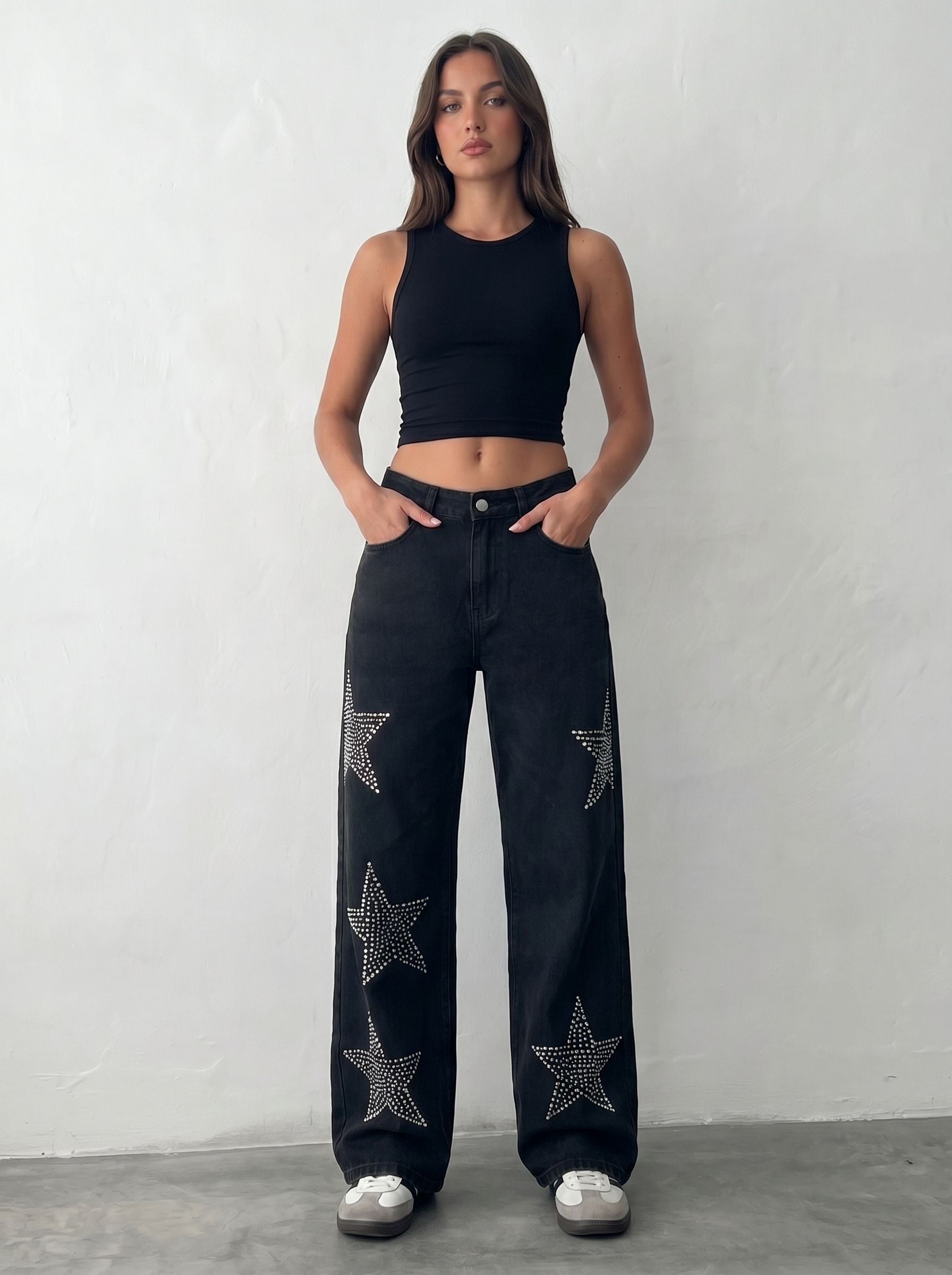 Rhinestone Star Wide Leg Jeans
