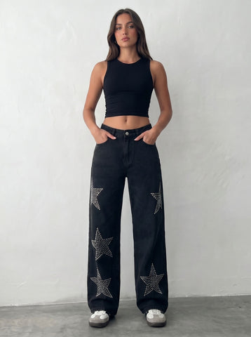Rhinestone Star Wide Leg Jeans