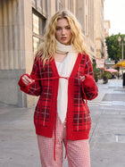Cozy Plaid Knit Tie Cardigan