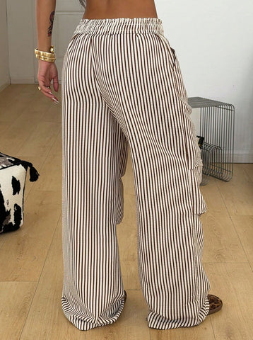 Striped Low Rise Wide Leg Pants