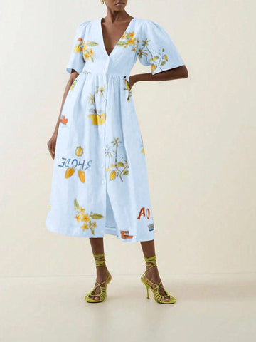 Floral Print Button Down Maxi Dress