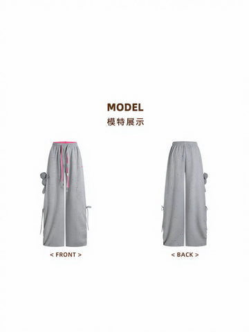 Drawstring Splatter Print Wide Leg Pants