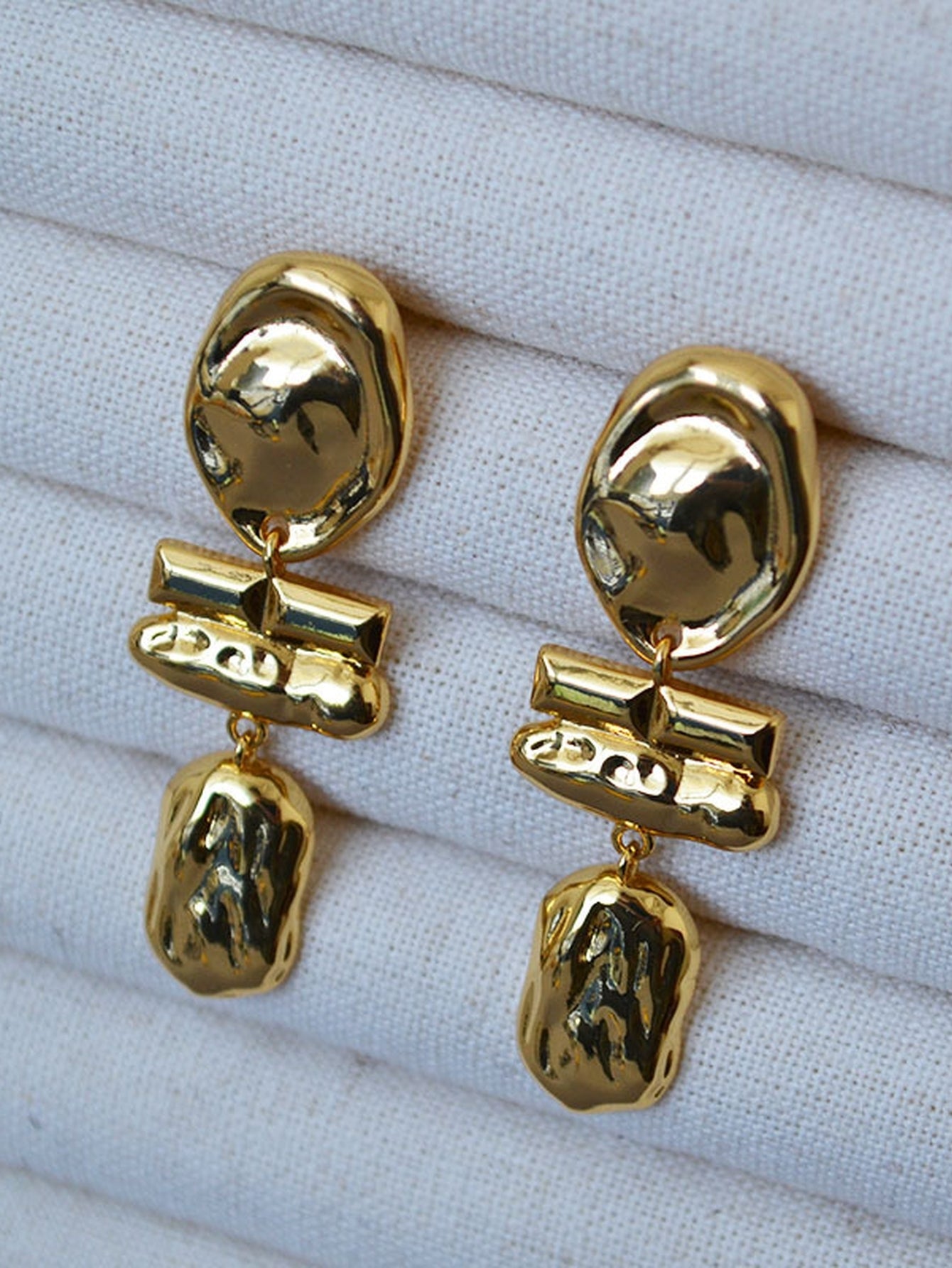 Textured Gold Statement Dangle Earrings