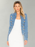 Military Inspired Gold Button Denim Jacket