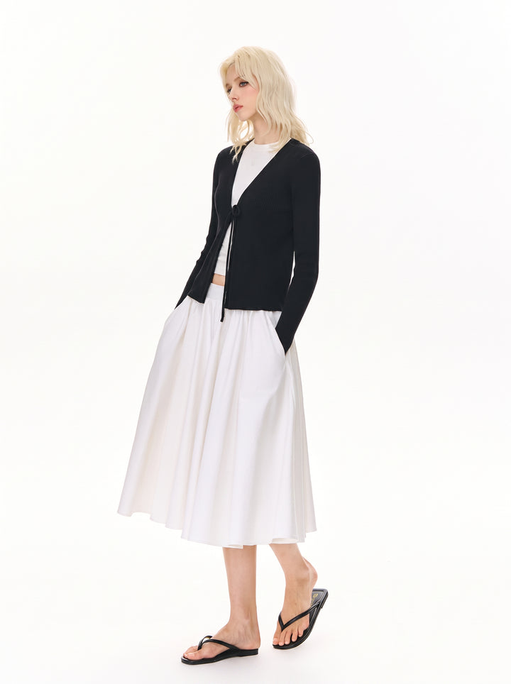 Cropped Tie Front Ribbed Cardigan