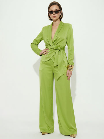 Tie Front Wide Leg Elegant Pant Set